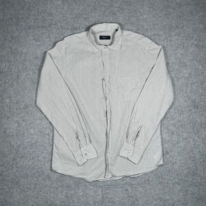 Zegna Sport Shirt Mens XL Grey White Striped Tapered Fit detachable collar